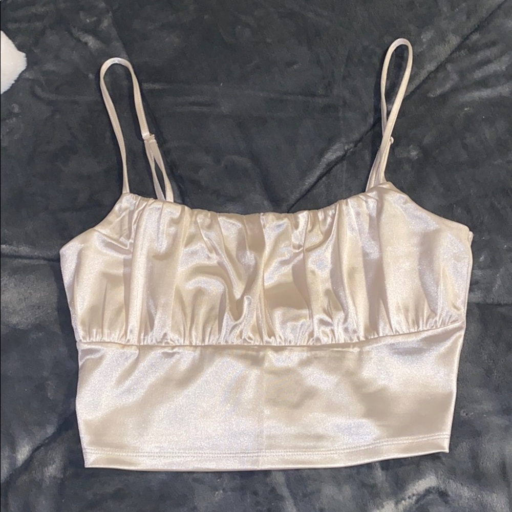 Cream Silky H&M ruched Crop Top